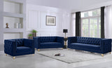 Michelle Velvet Loveseat – Sumptuous Glamour with Gold Nailheads, Iron Legs & Deep Button Tufting