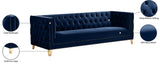 Michelle Velvet Sofa with Gold Nailhead Trim and Iron Legs - Glamorous Contemporary Design