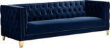 Michelle Velvet Sofa with Gold Nailhead Trim and Iron Legs - Glamorous Contemporary Design