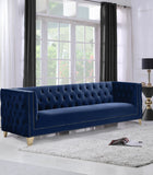 Michelle Velvet Sofa with Gold Nailhead Trim and Iron Legs - Glamorous Contemporary Design