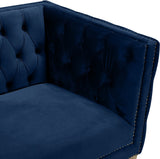 Michelle Velvet Sofa with Gold Nailhead Trim and Iron Legs - Glamorous Contemporary Design