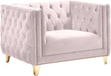 Michelle Velvet Chair - Glamorous Contemporary Design with Gold Nailheads and Deep Button Tufting