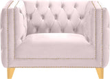 Michelle Velvet Chair - Glamorous Contemporary Design with Gold Nailheads and Deep Button Tufting