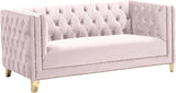 Michelle Velvet Loveseat – Sumptuous Glamour with Gold Nailheads, Iron Legs & Deep Button Tufting