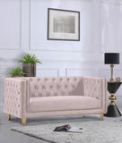 Michelle Velvet Loveseat – Sumptuous Glamour with Gold Nailheads, Iron Legs & Deep Button Tufting