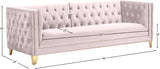 Michelle Velvet Sofa with Gold Nailhead Trim and Iron Legs - Glamorous Contemporary Design