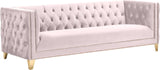 Michelle Velvet Sofa with Gold Nailhead Trim and Iron Legs - Glamorous Contemporary Design