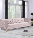 Michelle Velvet Sofa with Gold Nailhead Trim and Iron Legs - Glamorous Contemporary Design