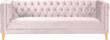 Michelle Velvet Sofa with Gold Nailhead Trim and Iron Legs - Glamorous Contemporary Design