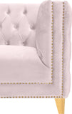 Michelle Velvet Sofa with Gold Nailhead Trim and Iron Legs - Glamorous Contemporary Design