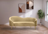 Ritz Contemporary Loveseat with Plush Upholstery and Elegant Gold Legs for Chic Home Style