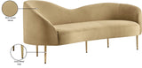 Ritz Elegant Velvet Sofa with Gold Metal Legs - Contemporary Curved Design for Chic Living Rooms