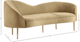 Ritz Elegant Velvet Sofa with Gold Metal Legs - Contemporary Curved Design for Chic Living Rooms