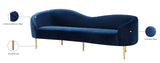 Ritz Elegant Velvet Sofa with Gold Metal Legs - Contemporary Curved Design for Chic Living Rooms