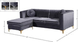 Eliana Grey Velvet Reversible Sectional Sofa with Gold & Chrome Legs, Plush Upholstery & Pillows