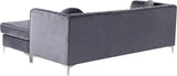 Eliana Grey Velvet Reversible Sectional Sofa with Gold & Chrome Legs, Plush Upholstery & Pillows