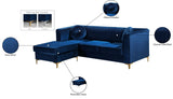 Eliana Grey Velvet Reversible Sectional Sofa with Gold & Chrome Legs, Plush Upholstery & Pillows