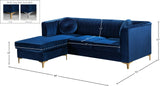 Eliana Grey Velvet Reversible Sectional Sofa with Gold & Chrome Legs, Plush Upholstery & Pillows