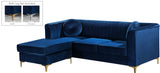 Eliana Grey Velvet Reversible Sectional Sofa with Gold & Chrome Legs, Plush Upholstery & Pillows