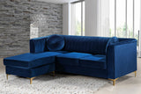 Eliana Grey Velvet Reversible Sectional Sofa with Gold & Chrome Legs, Plush Upholstery & Pillows