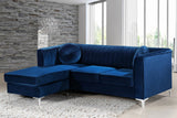 Eliana Grey Velvet Reversible Sectional Sofa with Gold & Chrome Legs, Plush Upholstery & Pillows