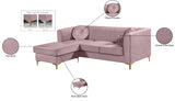 Eliana Grey Velvet Reversible Sectional Sofa with Gold & Chrome Legs, Plush Upholstery & Pillows