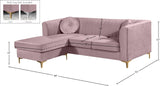 Eliana Grey Velvet Reversible Sectional Sofa with Gold & Chrome Legs, Plush Upholstery & Pillows