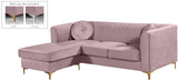 Eliana Grey Velvet Reversible Sectional Sofa with Gold & Chrome Legs, Plush Upholstery & Pillows