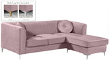 Eliana Grey Velvet Reversible Sectional Sofa with Gold & Chrome Legs, Plush Upholstery & Pillows