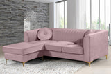 Eliana Grey Velvet Reversible Sectional Sofa with Gold & Chrome Legs, Plush Upholstery & Pillows