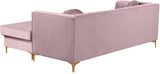 Eliana Grey Velvet Reversible Sectional Sofa with Gold & Chrome Legs, Plush Upholstery & Pillows