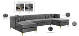 Graham Three-Piece Sectional Sofa with Channel Tufted Back and Customizable Gold & Chrome Legs