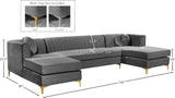 Graham Three-Piece Sectional Sofa with Channel Tufted Back and Customizable Gold & Chrome Legs