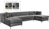 Graham Three-Piece Sectional Sofa with Channel Tufted Back and Customizable Gold & Chrome Legs