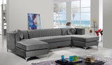 Graham Three-Piece Sectional Sofa with Channel Tufted Back and Customizable Gold & Chrome Legs