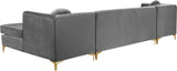 Graham Three-Piece Sectional Sofa with Channel Tufted Back and Customizable Gold & Chrome Legs