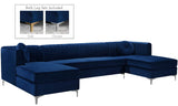 Graham Three-Piece Sectional Sofa with Channel Tufted Back and Customizable Gold & Chrome Legs