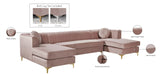Graham Three-Piece Sectional Sofa with Channel Tufted Back and Customizable Gold & Chrome Legs