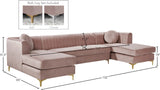 Graham Three-Piece Sectional Sofa with Channel Tufted Back and Customizable Gold & Chrome Legs