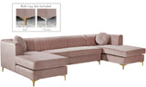 Graham Three-Piece Sectional Sofa with Channel Tufted Back and Customizable Gold & Chrome Legs