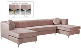 Graham Three-Piece Sectional Sofa with Channel Tufted Back and Customizable Gold & Chrome Legs