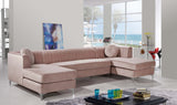 Graham Three-Piece Sectional Sofa with Channel Tufted Back and Customizable Gold & Chrome Legs