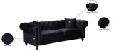 Chesterfield Elegant Black Velvet Contemporary Sofa with Silver Nailheads & Plush Throw Pillows
