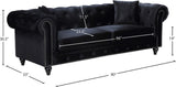 Chesterfield Elegant Black Velvet Contemporary Sofa with Silver Nailheads & Plush Throw Pillows