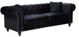 Chesterfield Elegant Black Velvet Contemporary Sofa with Silver Nailheads & Plush Throw Pillows
