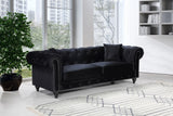 Chesterfield Elegant Black Velvet Contemporary Sofa with Silver Nailheads & Plush Throw Pillows