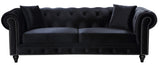 Chesterfield Elegant Black Velvet Contemporary Sofa with Silver Nailheads & Plush Throw Pillows