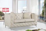 Scarlett Elegant Contemporary Loveseat with Deep Tufting and Chrome Legs for Modern Living Spaces