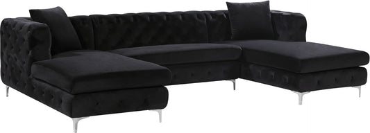 Gail Contemporary 3-Piece Sectional with Plush Deep Tufting, Double Chaise Design, and Pillows