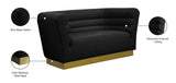 Bellini Contemporary Loveseat with Luxurious Velvet Upholstery and Elegant Gold Stainless Steel Base
